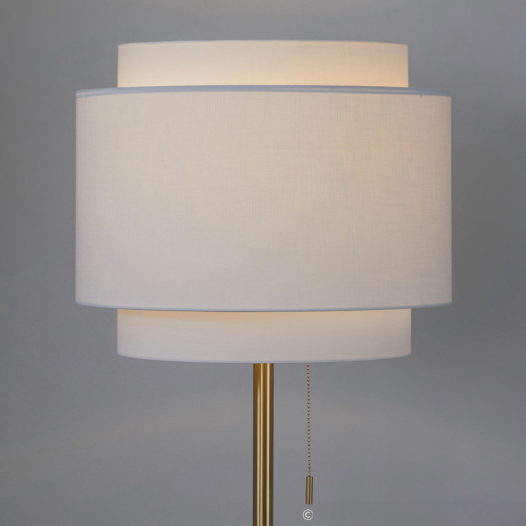 Gold Metal Floor Lamp With Tiered Off-White Linen Shade, 63.5 Inch Contemporary Standing Lamp
