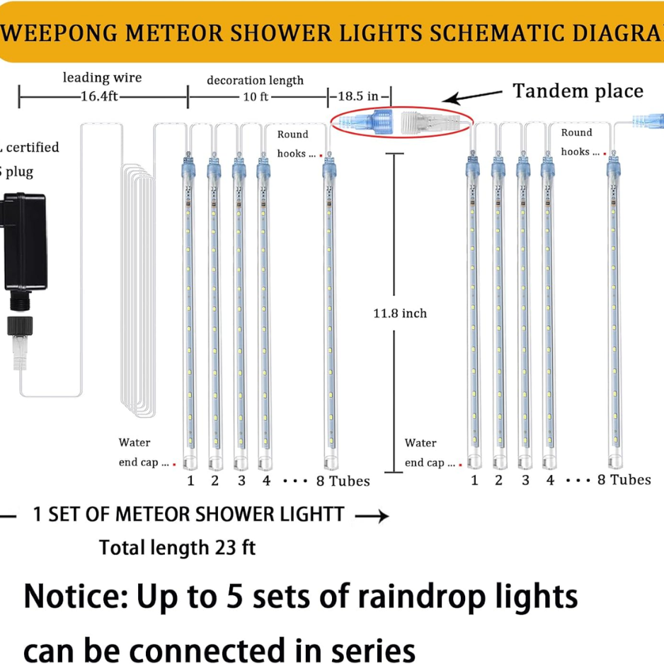 Meteor Shower Lights Outdoor, 8 Tube 192 LED Green Falling Rain Icicle String Lights for Christmas and Halloween, 12 in Tubes