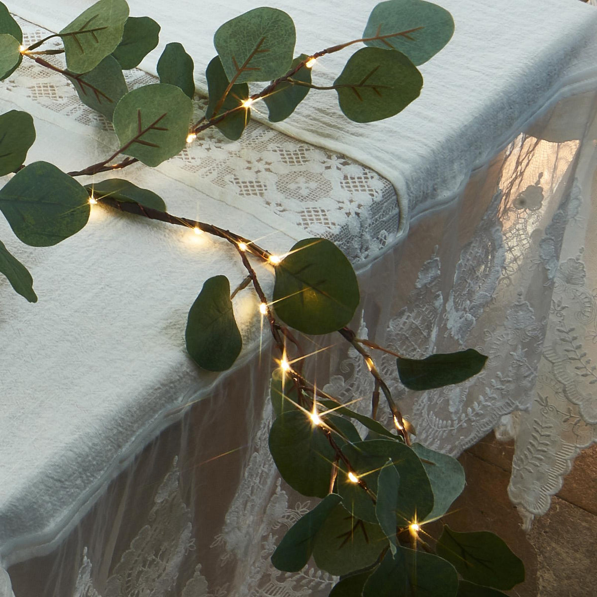 Lighted Eucalyptus Garland, 72-Inch Battery-Operated LED Greenery Vine with Timer for Mantel and Table Decor