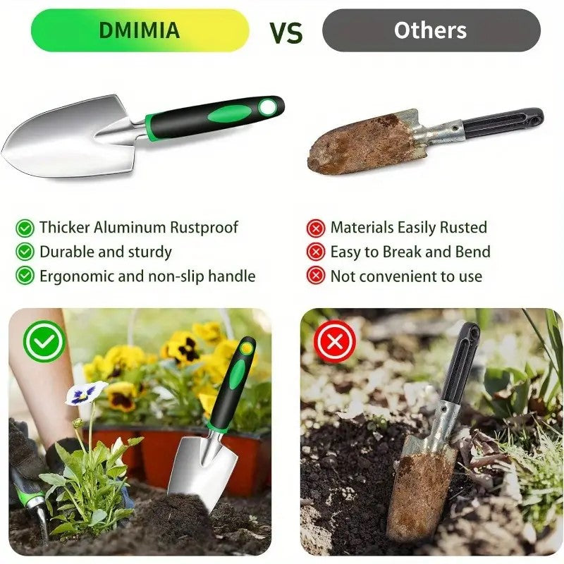 8 Piece Garden Tool Set With Storage Tote, Aluminum Alloy Hand Tools, Pruning Shears and Gloves, Green