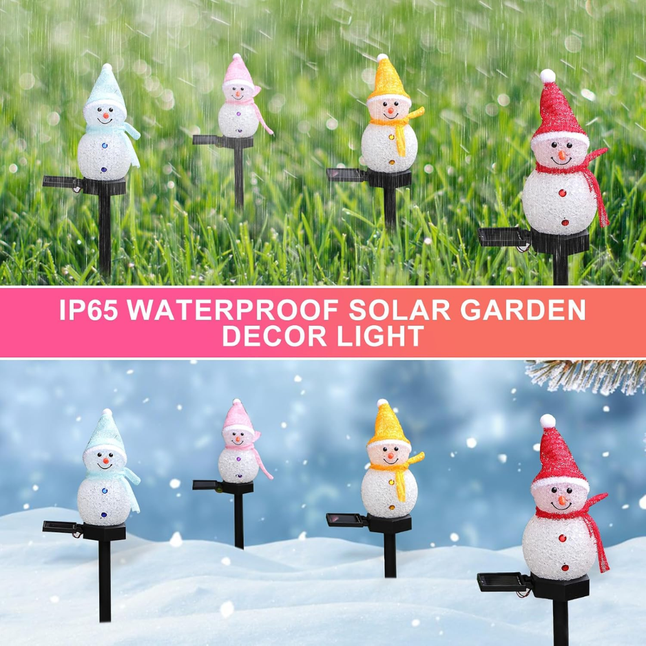 Solar Snowman Garden Stake Lights, Color Changing LED Christmas Yard Decorations for Lawn, Pathway and Patio