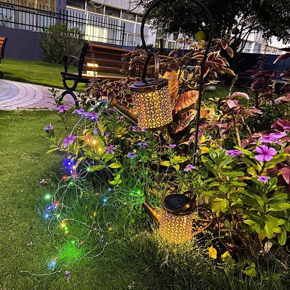Solar Watering Can Lights With Hanging Stake, Metal Garden Lantern for Patio, Pathway and Yard