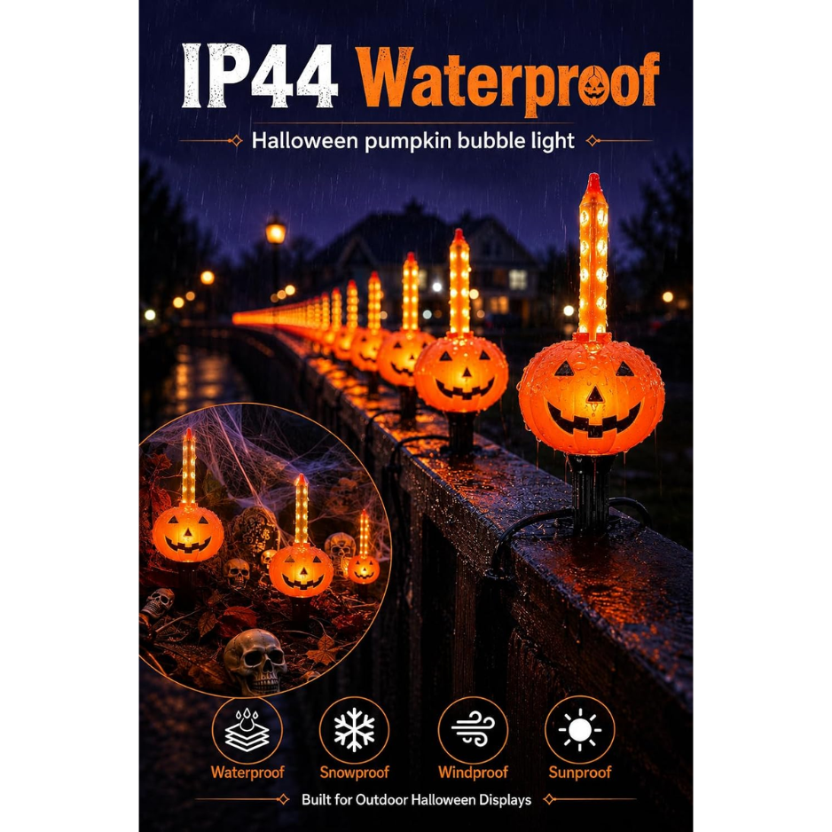 Halloween Pumpkin Bubble String Lights, 7.5 Ft Jack O' Lantern LED Lights, Connectable Indoor Outdoor Porch Decor