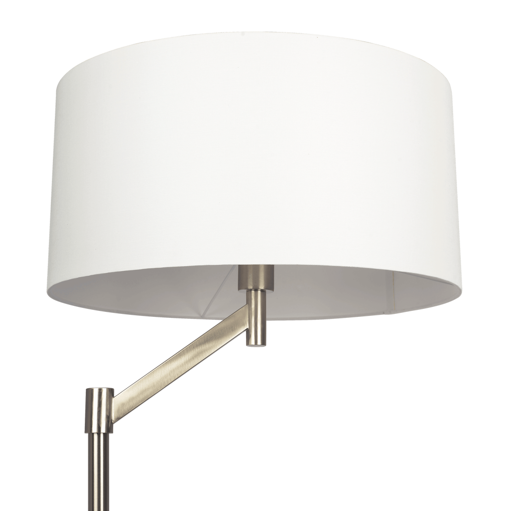 Brushed Nickel Floor Lamp With White Drum Shade, 61 in. Swing Arm Metal Reading Lamp