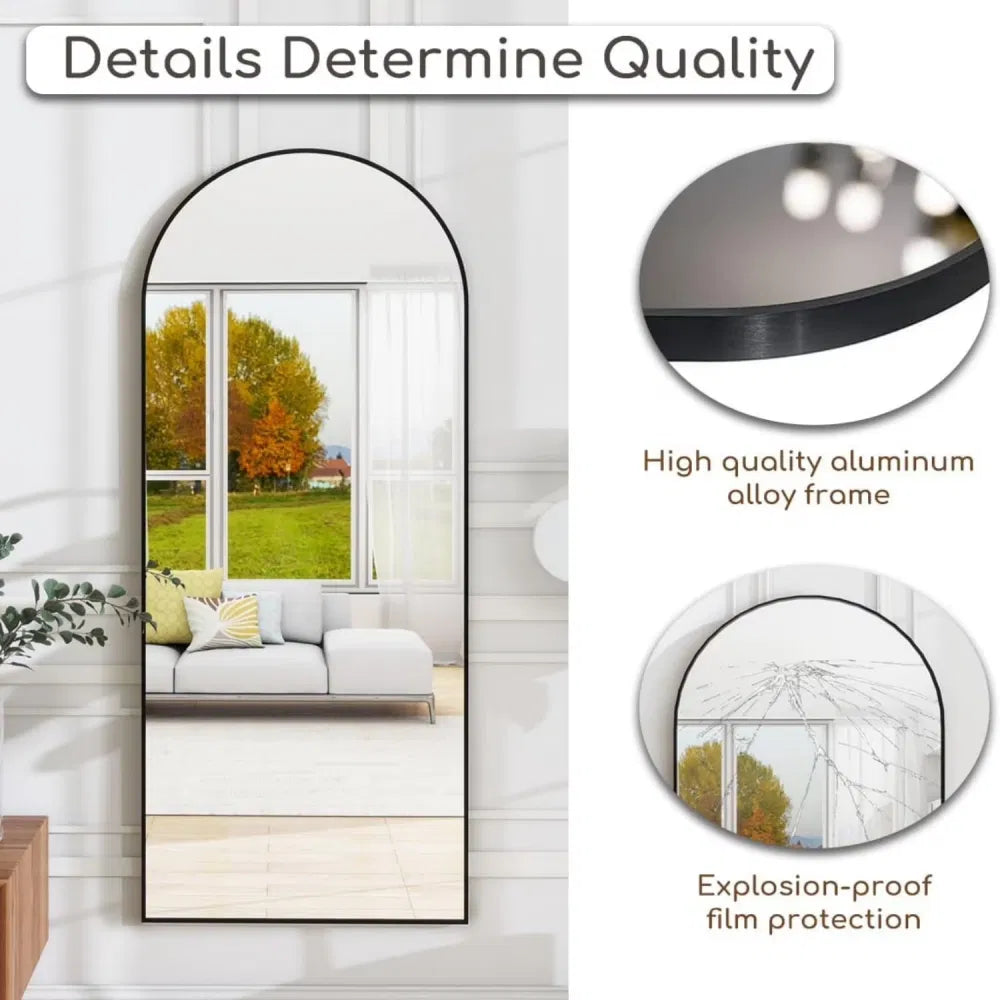 Arched Full Length Mirror, 64" x 21" Black Freestanding Full Body Floor Mirror