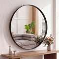 Round Wall Mirror With Brushed Aluminum Frame, Tempered Glass Bathroom Vanity Mirror in Black or Gold, 20 to 30 Inch