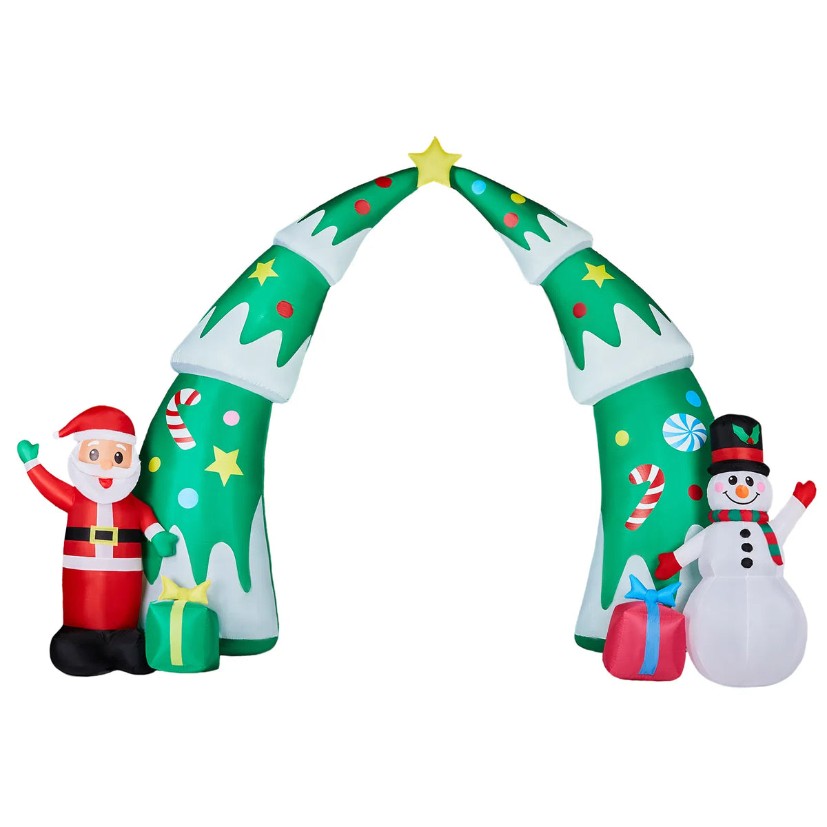 15 Ft Lighted Christmas Inflatable Archway With Santa and Snowman, Blow Up Christmas Tree Arch Yard Decoration