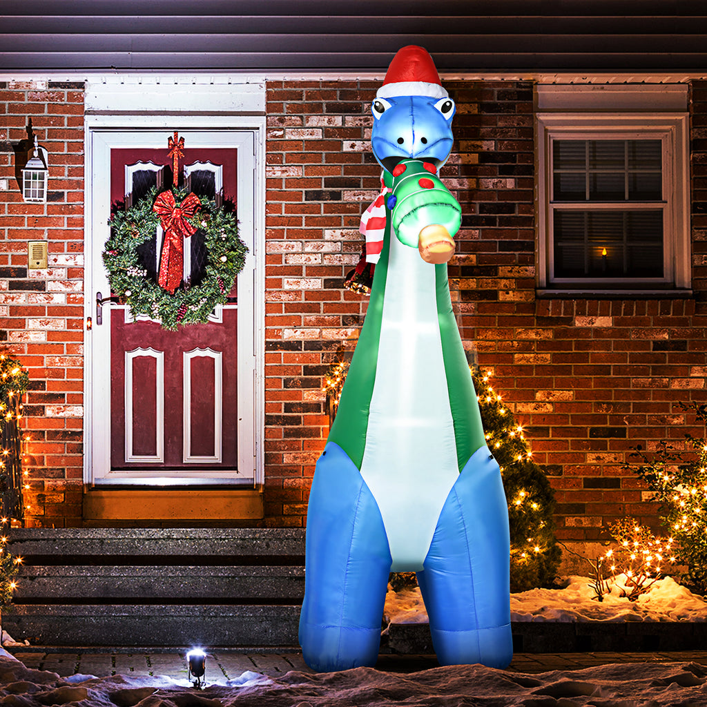 Giant Christmas Inflatable Dinosaur With Christmas Tree, 10 ft Lighted Outdoor Yard Decoration With LED Lights, Stakes and Fan