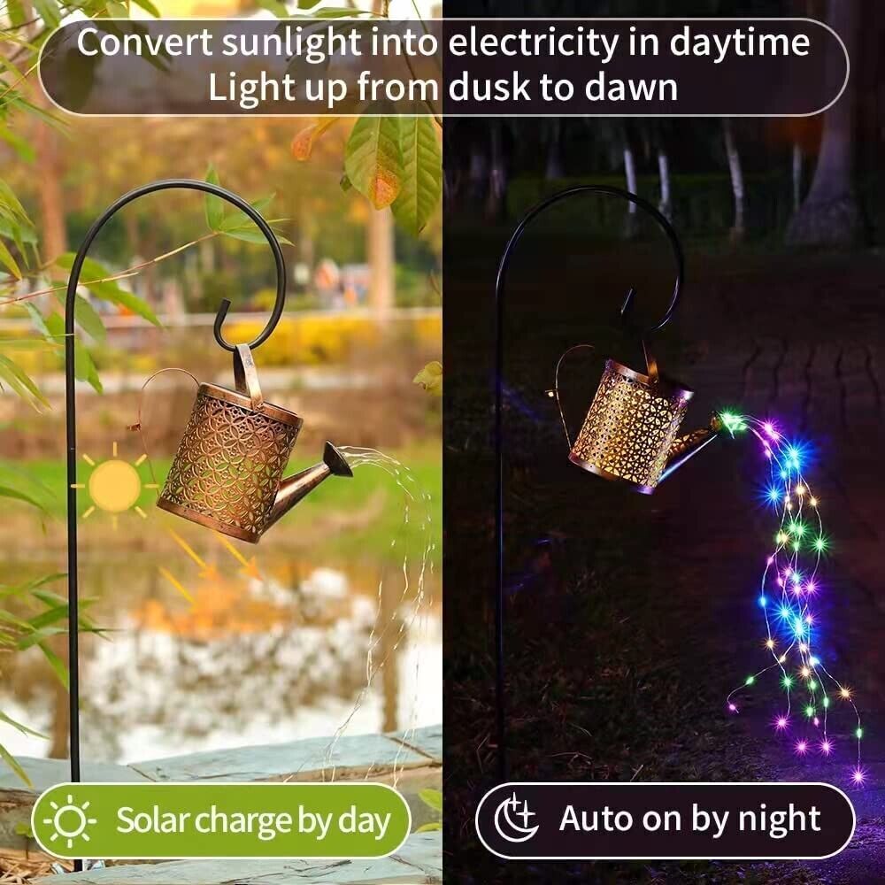 Solar Watering Can Lights With Hanging Stake, Metal Garden Lantern for Patio, Pathway and Yard