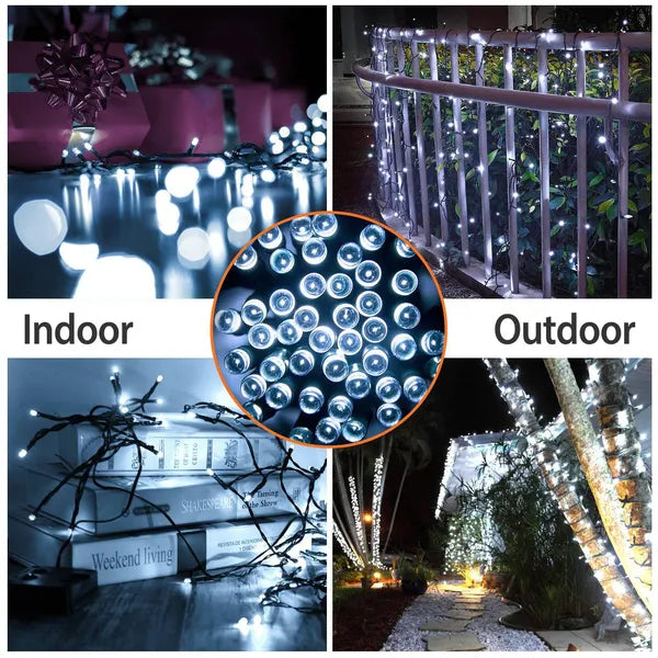 Solar String Lights, 100 LED Cool White Fairy Lights, 12M Waterproof Outdoor String Lights With 8 Lighting Modes