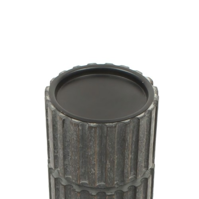 Wooden Pillar Candle Holder, Carved Ribbed Centerpiece Candle Stand, 4 x 12 in.