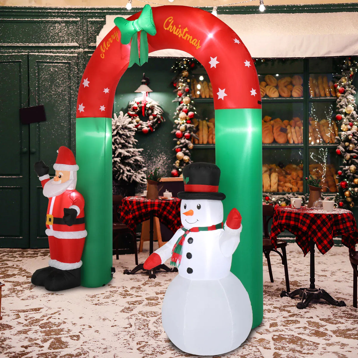 8 Ft Inflatable Christmas Archway With Santa and Snowman, 7 Lights, Red and Green Yard Decoration