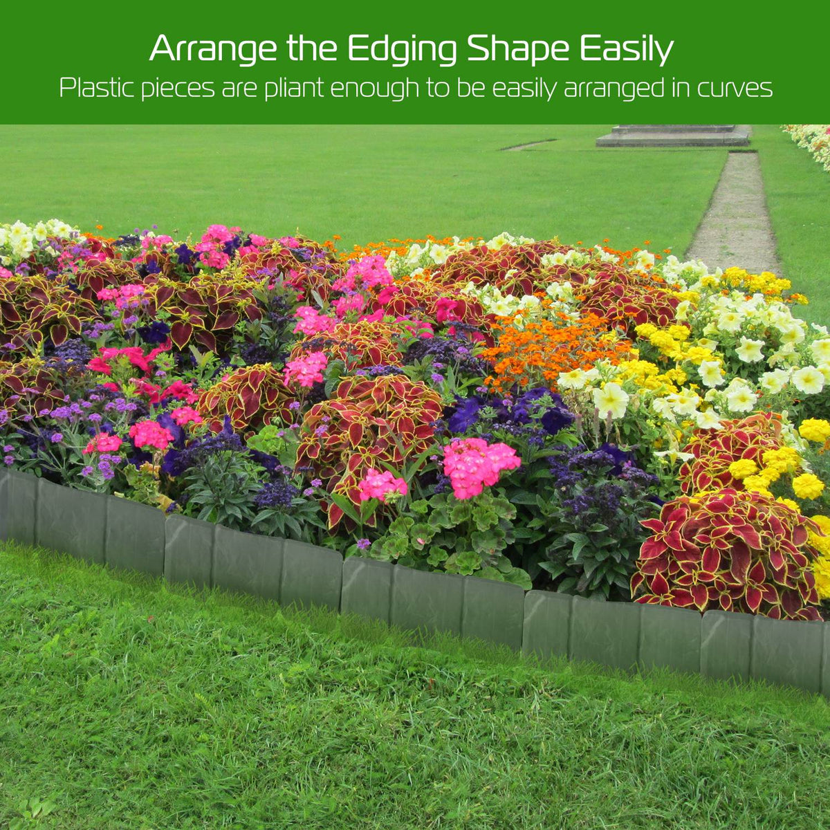 Garden Lawn Edging Border, 20 Pieces, Cobbled Stone Effect Plastic Landscape Border, 16 ft Total Length