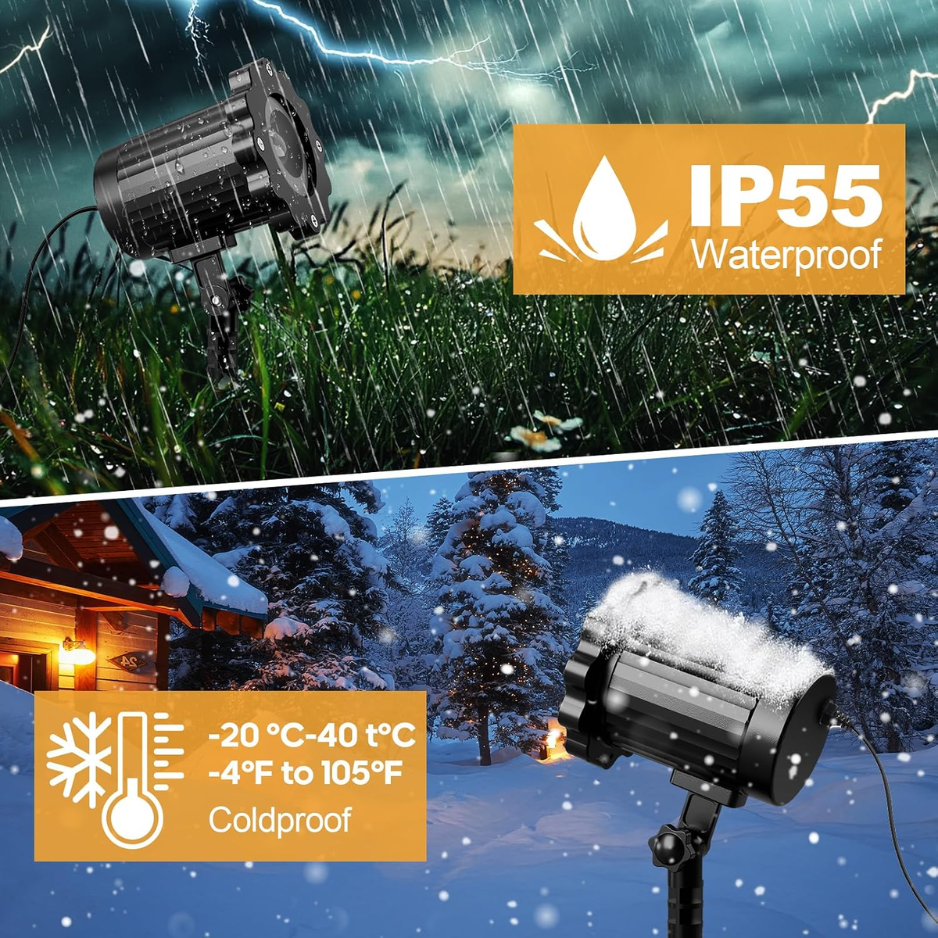 Christmas Projector Light, 3D Dynamic Santa Sleigh and Reindeer Projection for Indoor and Outdoor, Waterproof, Black