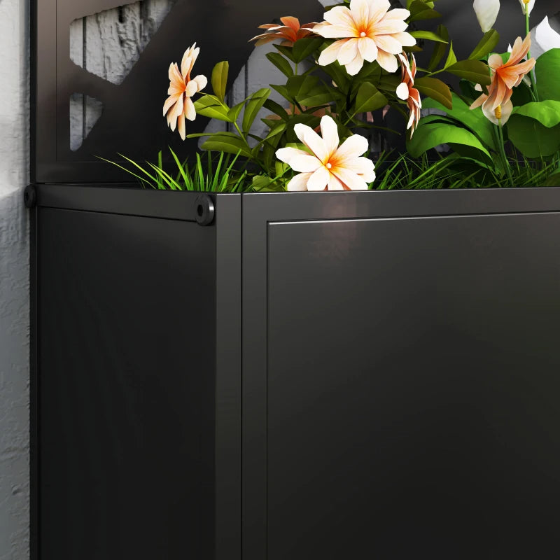 Metal Raised Garden Bed Planter Box With Trellis Privacy Screen, Black, Wall-Mounted or Freestanding, 24" x 9.1" x 44.5"