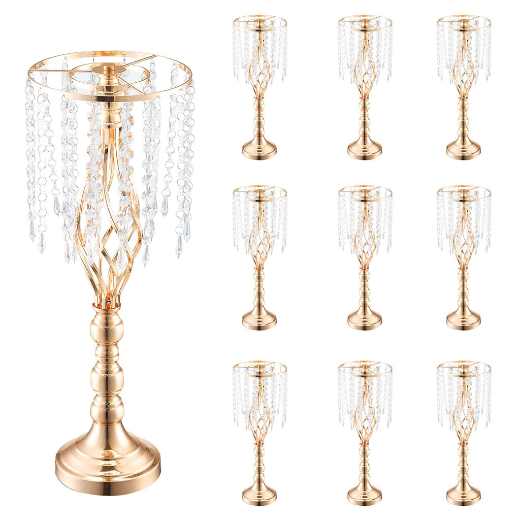 Crystal Wedding Flower Stand Set of 10, Gold Metal Centerpiece Vases, 21.65" Tall Spiral Table Risers for Parties