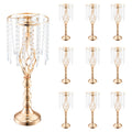 Crystal Wedding Flower Stand Set of 10, Gold Metal Centerpiece Vases, 21.65" Tall Spiral Table Risers for Parties