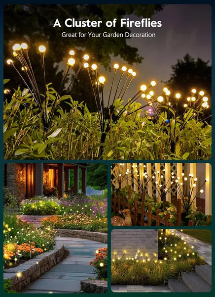 Solar Garden Lights, 4 Pack Firefly Stake Lights With 48 LEDs, 2 Lighting Modes, Warm White Swaying Outdoor Yard Decor