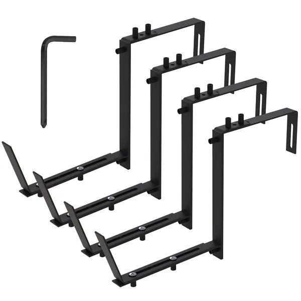Adjustable Planter Box Brackets, Set of 4 Black Iron Flower Box Holders for Railings, Windowsills, Fences and Balconies
