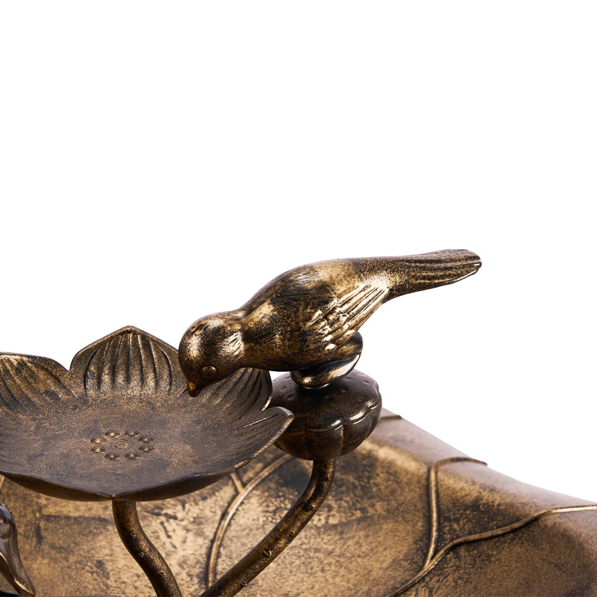 Pedestal Bird Bath with Feeder Tray, Antique Bronze Resin Lotus Leaf Basin, 50 x 50 x 86 cm Garden Birdbath