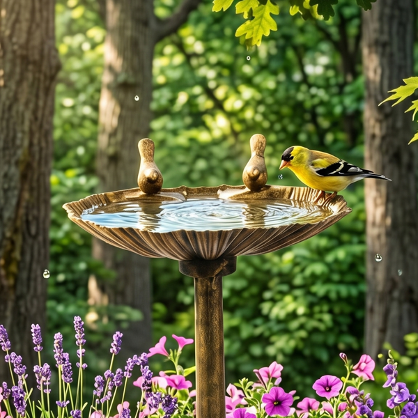 Antique Bronze Bird Bath With Solar Fountain, Resin Pedestal Birdbath With Shell Edge, 50x36x81 cm