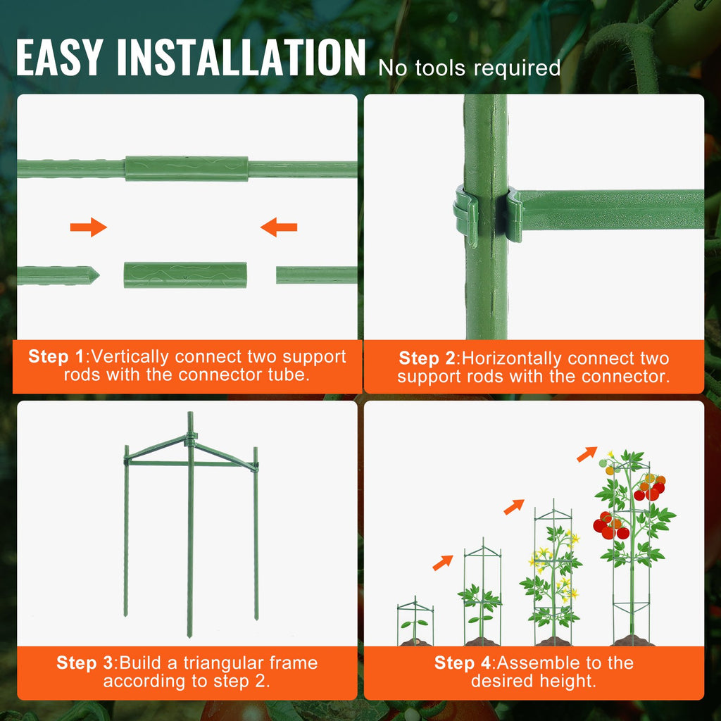 Tomato Cages for Garden, 6 Pack 48 Inch Stackable Plant Support Trellis, Green Metal Stakes for Vegetables and Climbing Flowers