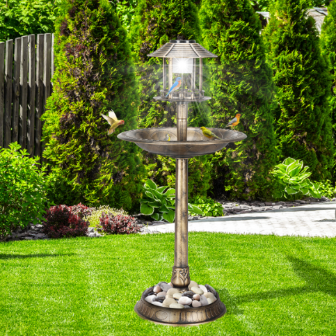 Solar Bird Bath With Light, Bronze Resin Pedestal Birdbath for Garden and Yard, 42" Tall Round Antique Style