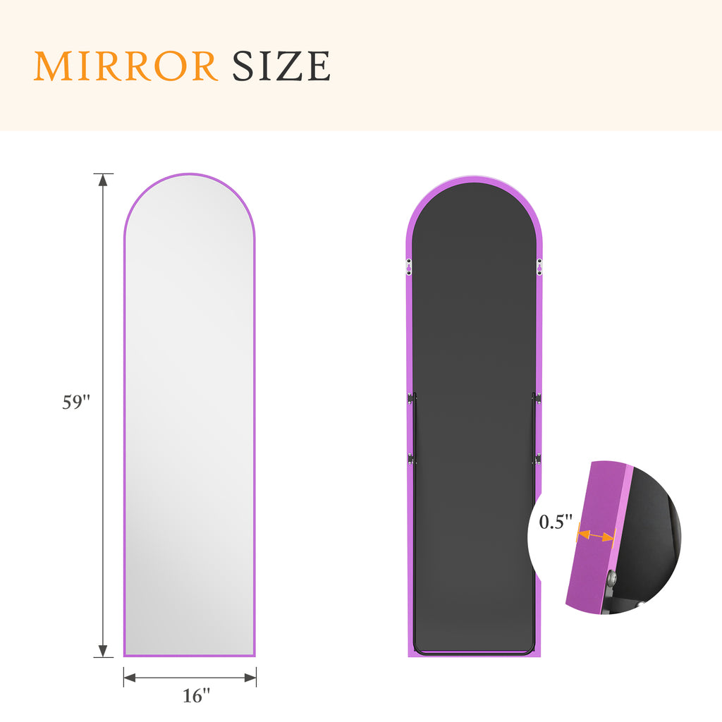 Arched Full Length Mirror, 59" x 16" Aluminum Frame Floor Standing Mirror for Bedroom, Hanging or Leaning