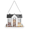Metal Hanging Bird Feeder House, Barn Style Iron Wild Bird Seed Feeder with Visible Window and Lift-Top Lid, 15.75 in Chain, White or Red