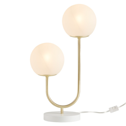 2-Light Globe Table Lamp, Gold Metal With Frosted Glass Globes and White Base, 20 in. Modern Bedside Lamp