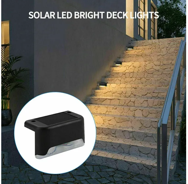 Solar Deck Lights, 8 Pack Black Waterproof LED Step Lights for Stairs, Fence, and Patio, Warm White