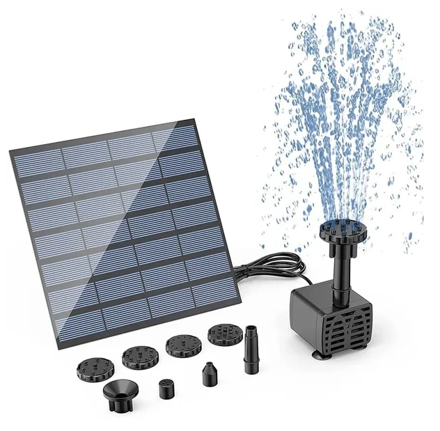 Solar Water Fountain Pump Kit for Bird Bath, Pond, Pool and Garden, Black, 6 Spray Nozzles