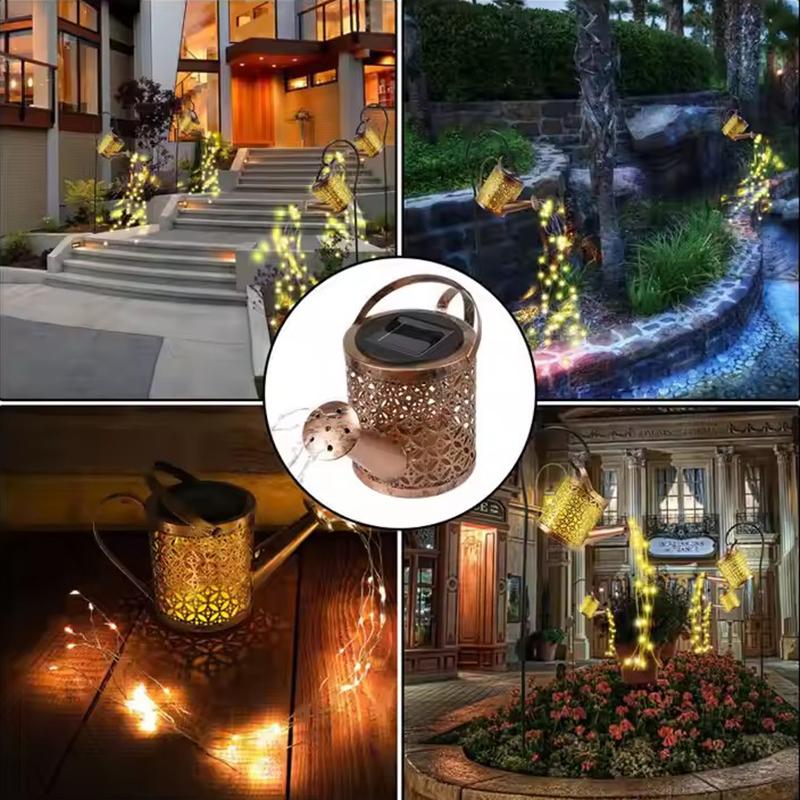 Solar Watering Can String Lights, 2 Pack Hanging Garden Lanterns With Shepherd Stakes, Warm White LED Outdoor Decor