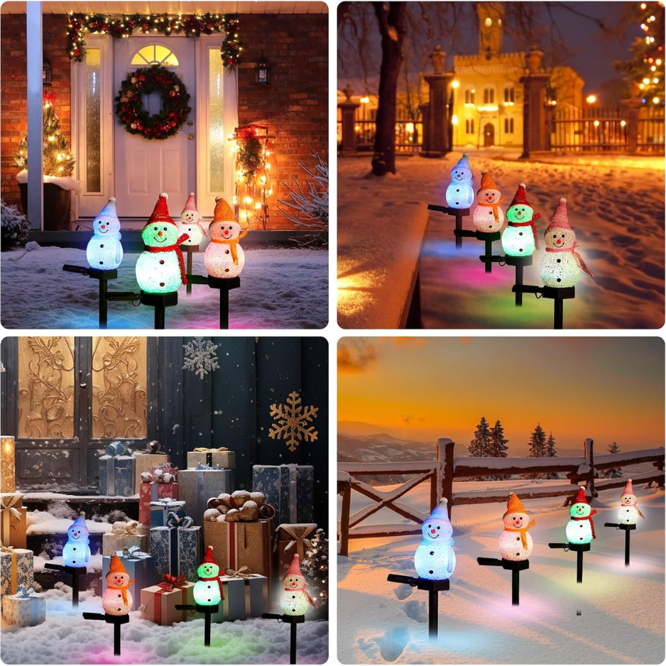 Solar Snowman Garden Stake Lights, Color Changing LED Christmas Yard Decorations for Lawn, Pathway and Patio
