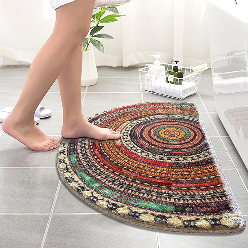 Bohemian Half Round Door Mat, Mandala Semi Circle Non-Slip Entryway Rug in Multicolor, 3 Sizes