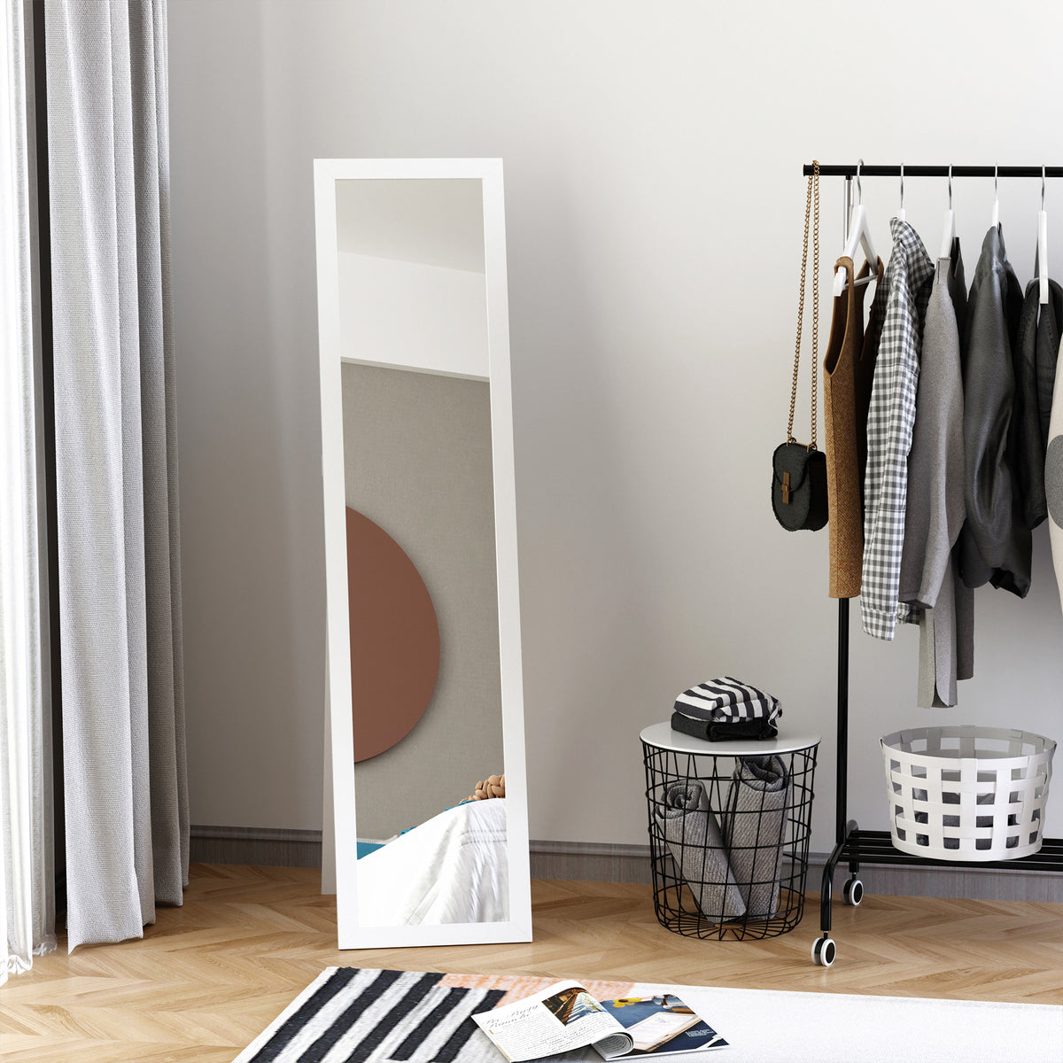 White Full Length Mirror, Freestanding or Wall Mounted Floor Mirror for Bedroom, Living Room and Entryway