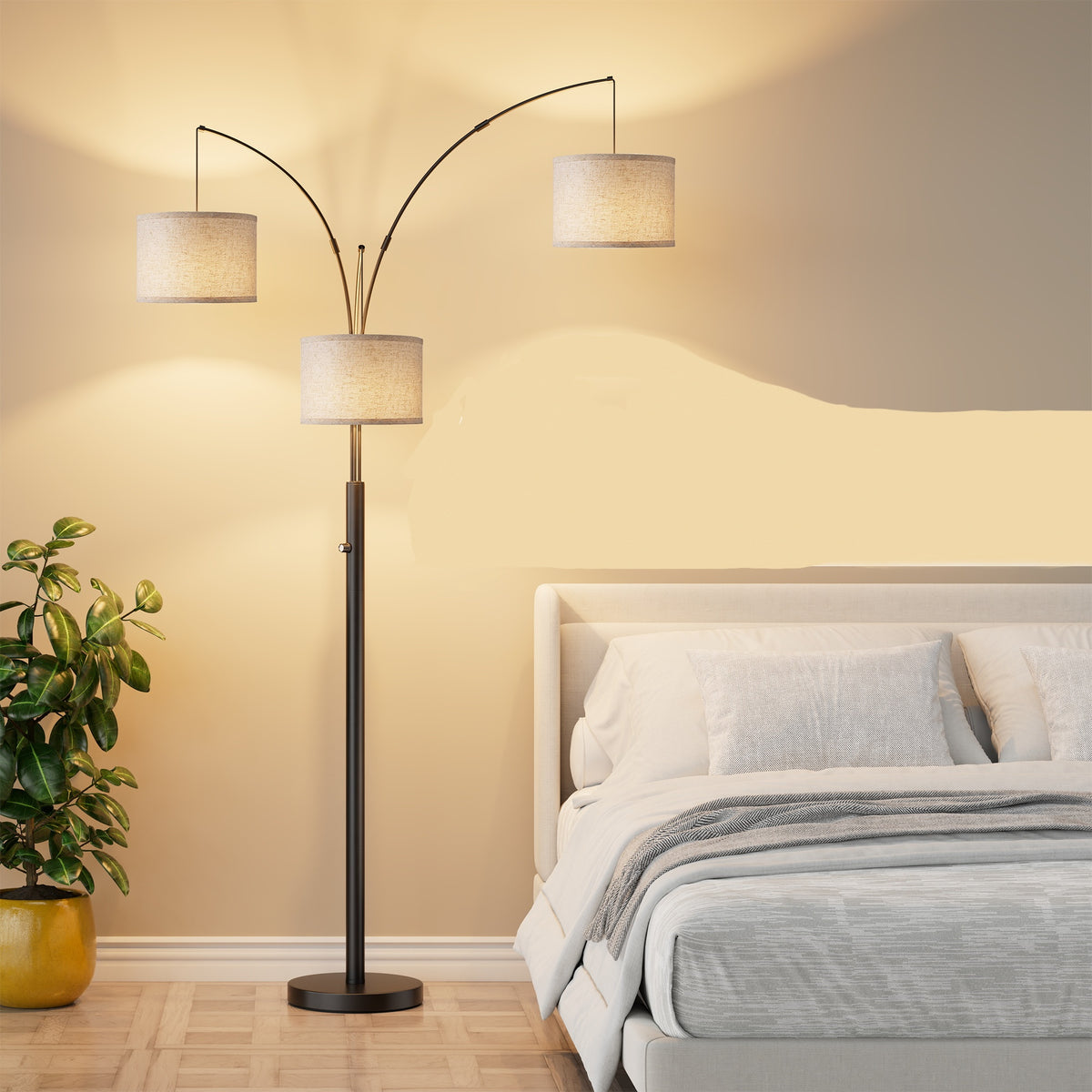 3-Light Arc Floor Lamp, Black Metal Tree Floor Lamp With Dimmable 3 Color Temperature Heads for Living Room and Bedroom