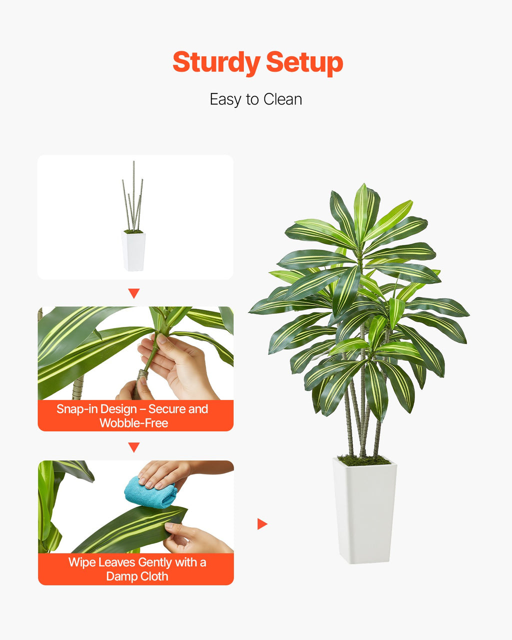 Artificial Dracaena Tree 5 Ft With White Tall Planter, Faux Tropical Palm Plant for Home and Office Decor
