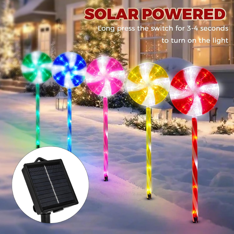 Solar Lollipop Pathway Lights, 5 Pack Outdoor Christmas Candy Cane Stakes With 8 Lighting Modes, Multicolor Walkway Decor