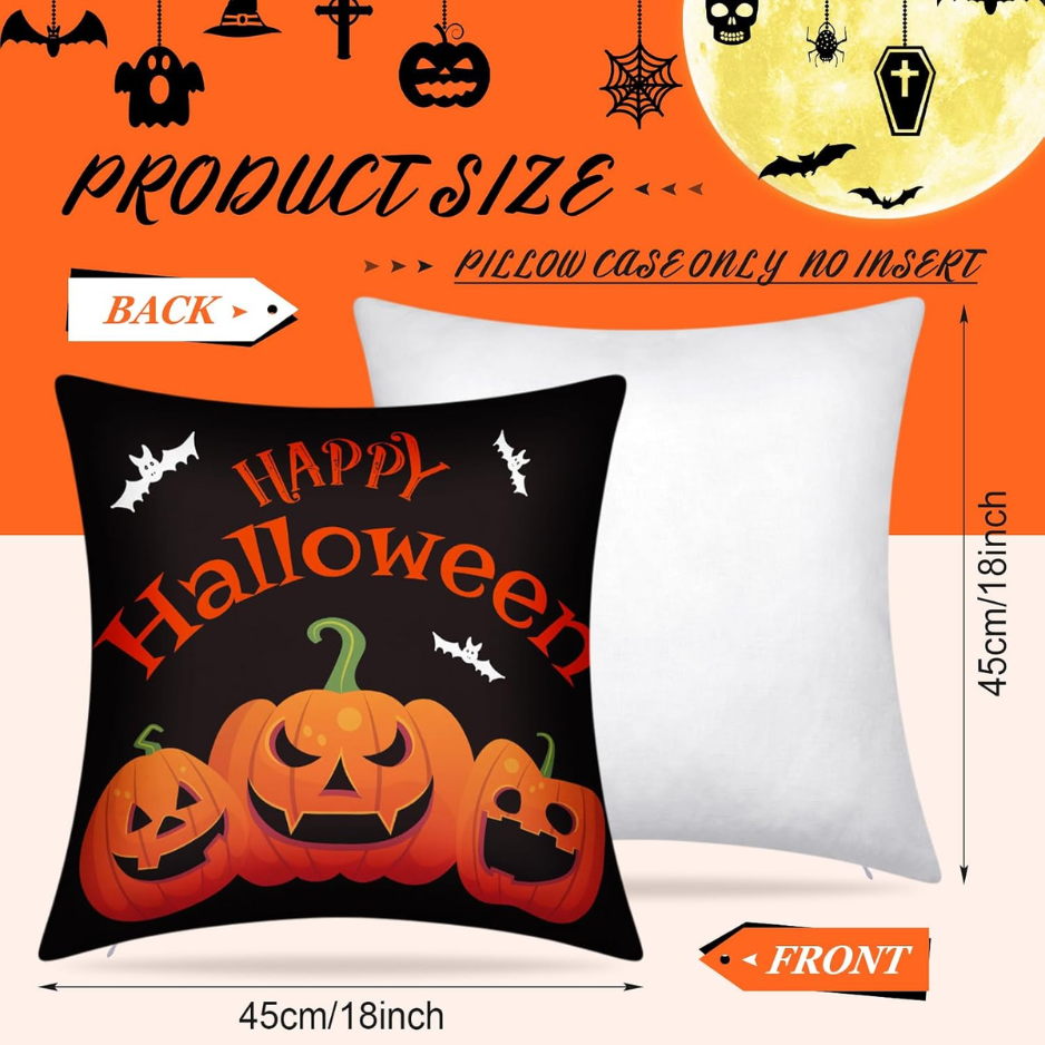 Holiday Throw Pillow Covers, Set of 12, 18 x 18 Inch Halloween Thanksgiving and Christmas Polyester Cushion Cases