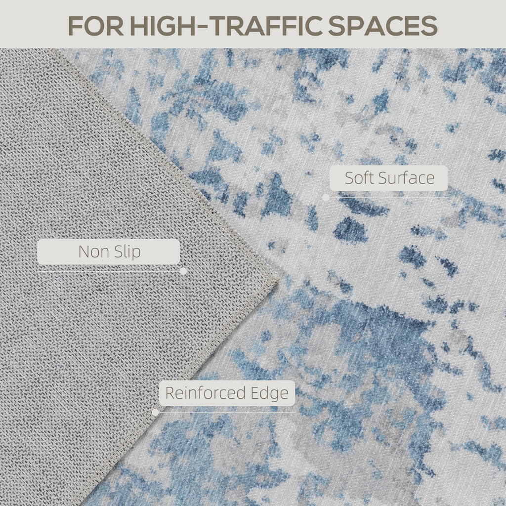 Area Rug 5x7 Machine Washable Non-Slip Blue Abstract Chenille Floor Carpet for Living Room, Bedroom and Dining Room