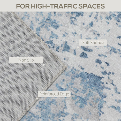 Area Rug 5x7 Machine Washable Non-Slip Blue Abstract Chenille Floor Carpet for Living Room, Bedroom and Dining Room