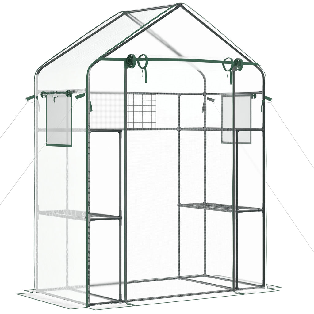 Walk-In Mini Greenhouse, 56" Clear Portable Garden Green House with 6 Shelves, Trellis, Mesh Door and Windows