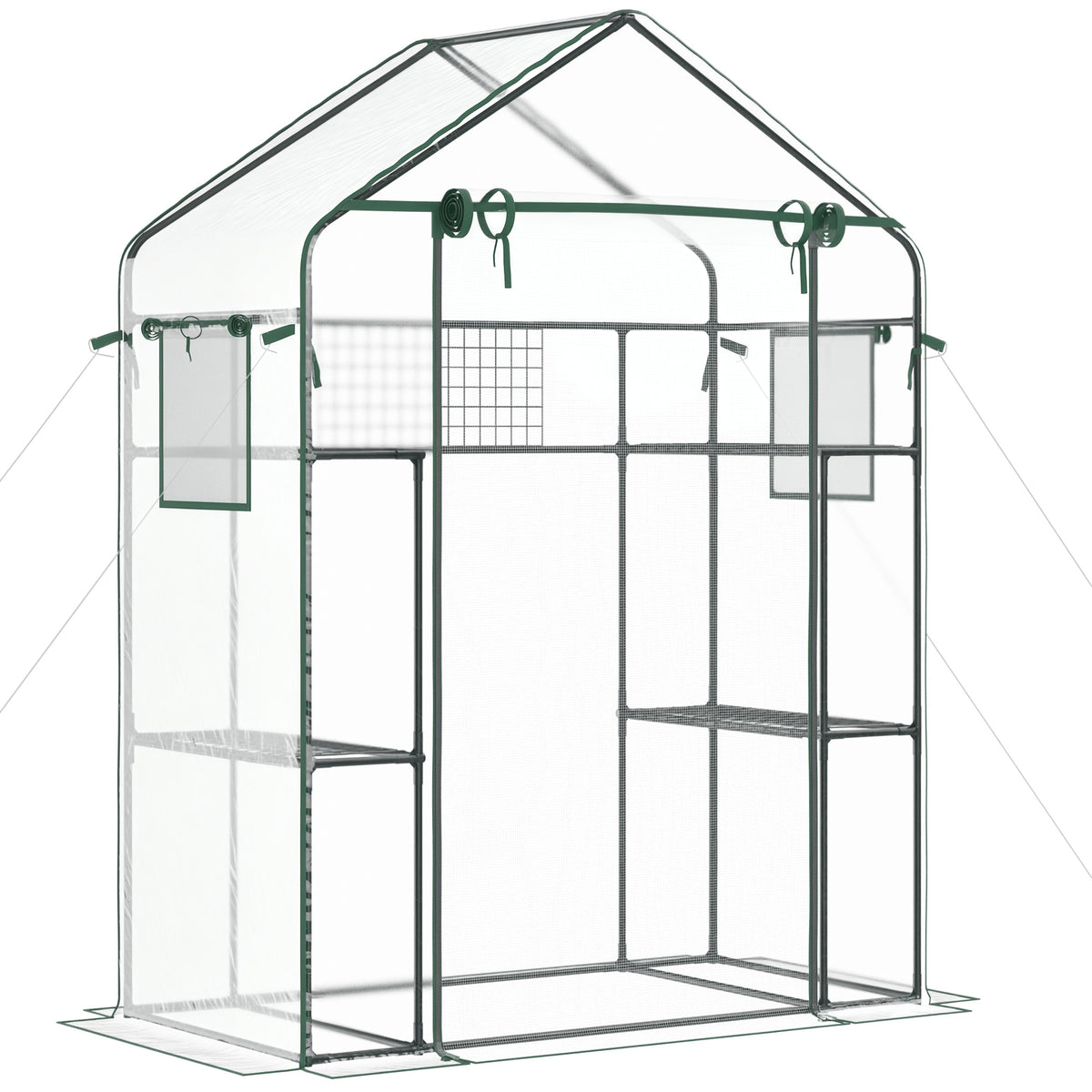 Walk-In Mini Greenhouse, 56" Clear Portable Garden Green House with 6 Shelves, Trellis, Mesh Door and Windows