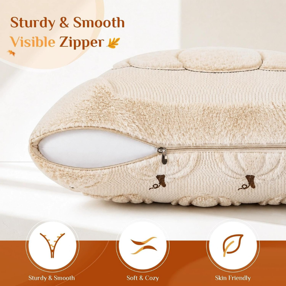 Fall Throw Pillow Covers Set of 2, Reversible Beige Pumpkin Faux Fur Plush Cushion Covers, 18 x 18 Inch