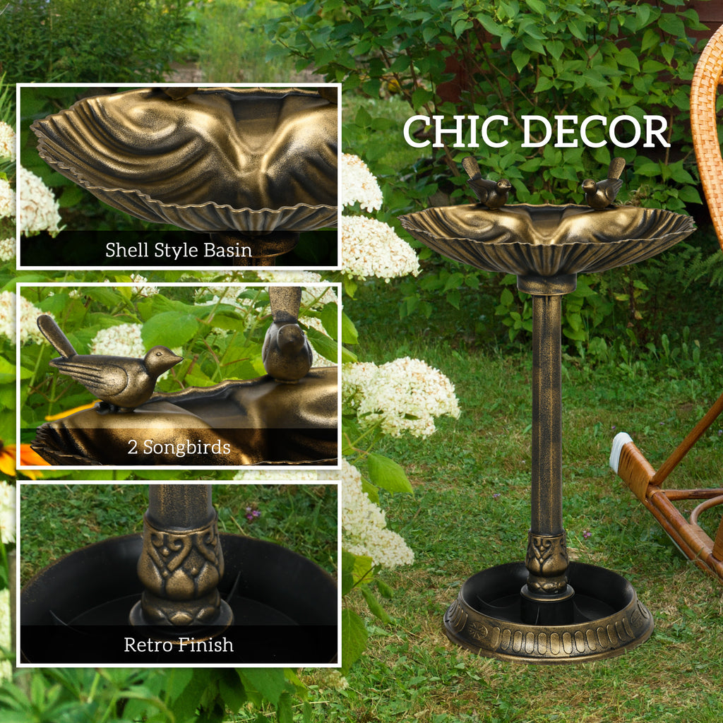 32" Antique Bird Bath with Pedestal, Two Basins and Bird Statues, Bronze Garden Birdbath Feeder