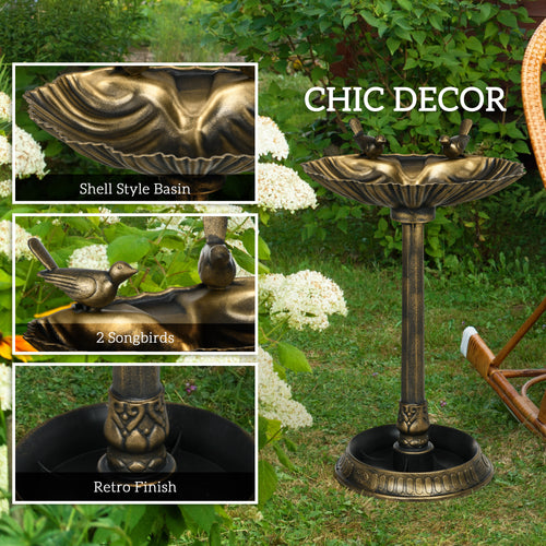 32" Antique Bird Bath with Pedestal, Two Basins and Bird Statues, Bronze Garden Birdbath Feeder