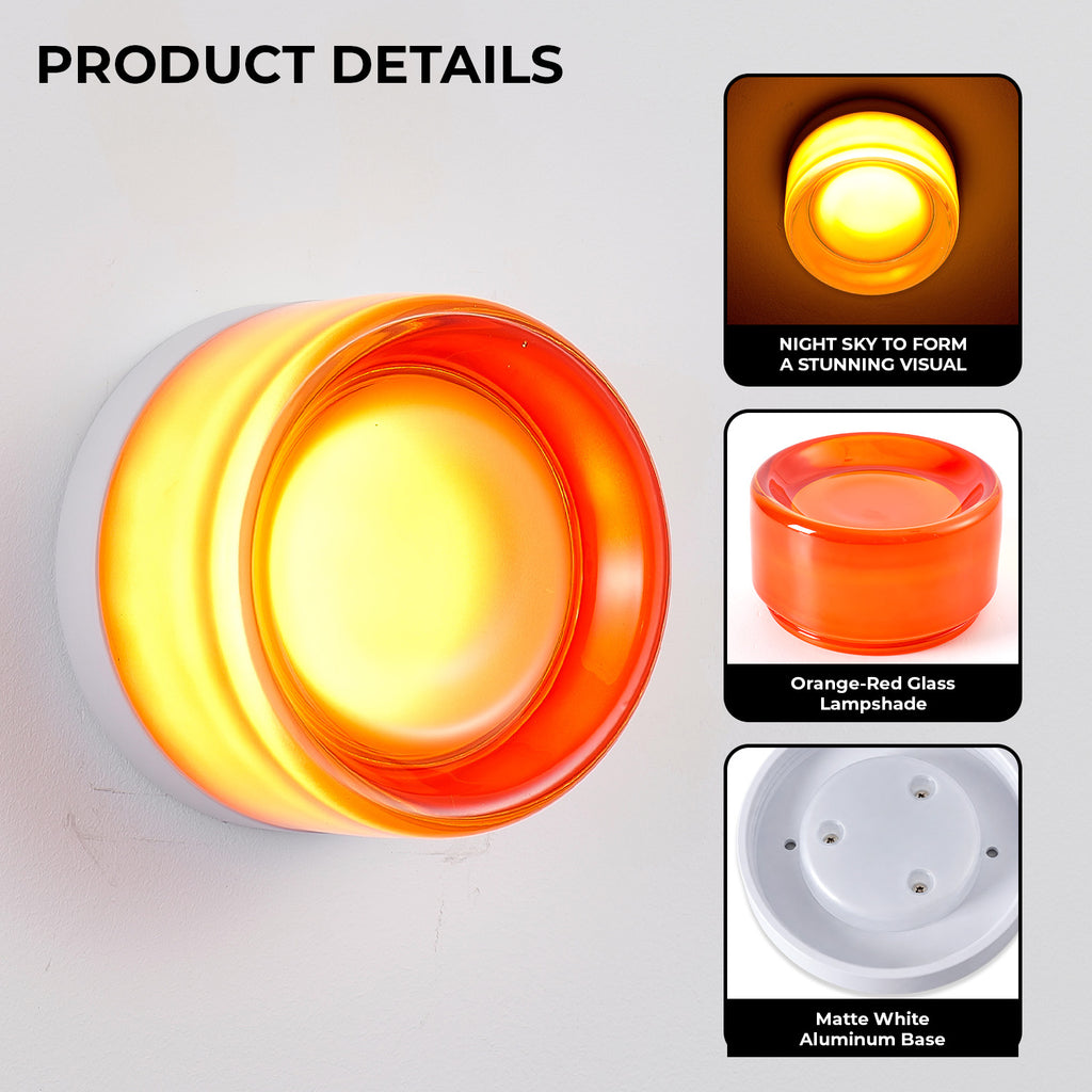 Minimalist Round LED Wall Light, Red Concave Shade Modern Wall Sconce for Bedside, Bathroom Vanity and Hallway