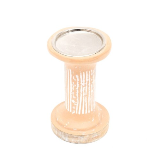 Tall Clay Pillar Candle Holder, Terracotta Textured Candle Stand, 4 x 4 x 10 Inch