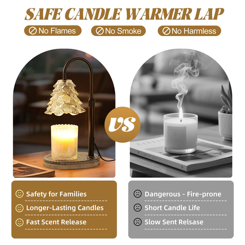 Candle Warmer Lamp with Timer and Dimmer, Adjustable Tree-Shaped Glass Shade Wax Melt Lamp for Jar Candles